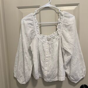American Eagle Outfitters White Embroidered Blouse